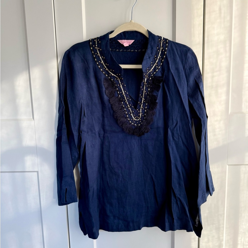 Lilly Pulitzer Navy Tunic with Gold Accents